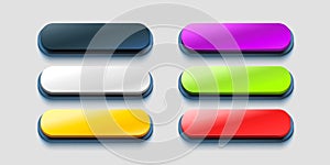 Collection of colored buttons, frame label, event web bar, buttons with color. Vector illustration