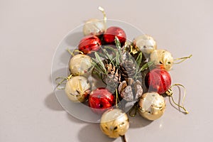 Collection of colored christmas balls, Isolated over white.