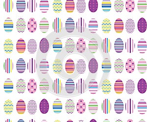 COLLECTION OF COLORED EASTER EGGS. FUNNY HOLIDAY TEXTURE. SEAMLESS VECTOR PATTTERN