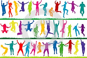 Collection of colored silhouettes jumping