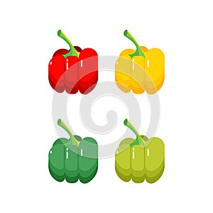 Collection of colored yellow, green and red sweet bulgarian bell peppers, paprika In three colors isolated on white background.