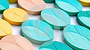 A collection of colorful, abstract shapes arranged in a grid-like pattern.