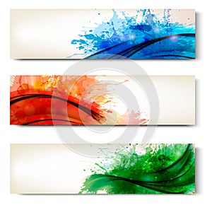 Collection of colorful abstract watercolor banners