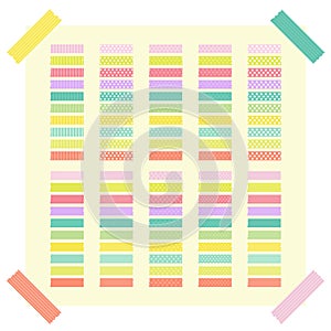 Collection of colorful adhesive tape or stickers. Set of ribbons