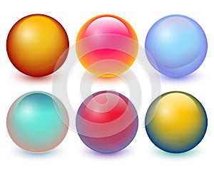 Collection of colorful balls with shadow. Glossy spheres set isolated on white background. Vector illustration for your design