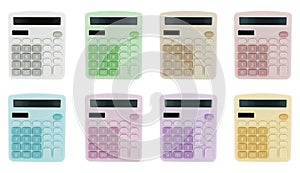 Collection of colorful calculators isolated on white