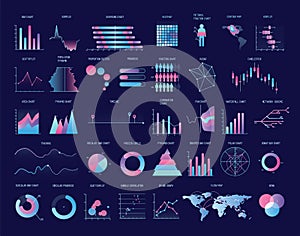 Collection of colorful charts, diagrams, graphs, plots of various types. Statistical data and financial information photo