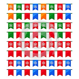Collection of colorful Christmas garlands with flags for use as brushes