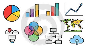 Data Visualization Icons Charts, Graphs, World Map, Cloud