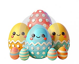 Collection of colorful decorated easter eggs, white background cutout file. Many different design