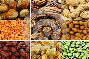 Collection of colorful dried seeds and nuts