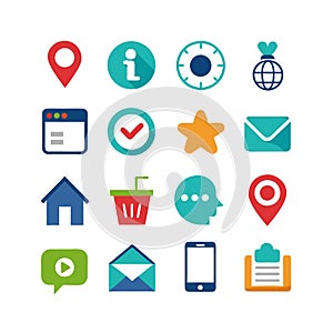 Collection of colorful flat design web and app icons