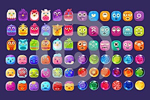 Collection of colorful glossy figures of different shapes, user interface assets for mobile apps or video games vector