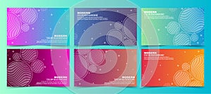 Collection of colorful gradient banners with geometric textures and abstract lines