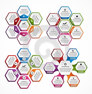 Collection of colorful hexagon for infographics.