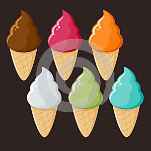 Collection of Colorful Ice Cream Cone in Different Flavor
