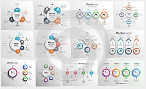 Collection of colorful infographic can be used for workflow layout, diagram, number options, web design.