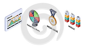 A collection of colorful infographic elements for data visualization and skill tracking