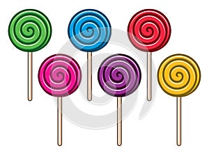 Collection of colorful lollipop candies, vector
