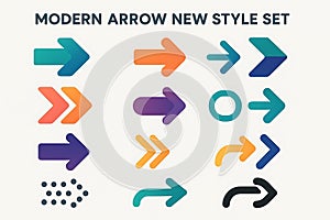 Collection of colorful modern arrows in various styles and shapes, arranged on a light background with bold heading text photo