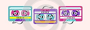 Collection of colorful plastic audio cassette tapes. vector illustration