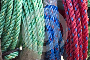 Green, Blue and Red Polypropylene Ropes photo