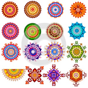 Collection of colorful rangoli pattern for India festival decoration
