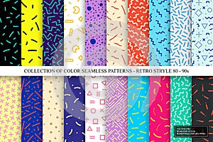 Collection of colorful seamless vibrant patterns. Fashion retro design 80-90s. Bright stylish textures. You can find