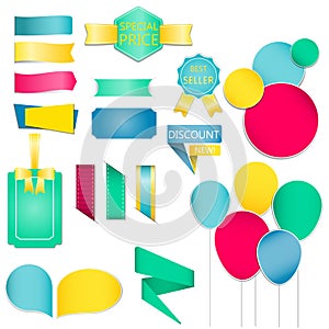 Collection of colorful speech bubbles and dialog balloons.Ribbon And Labels vector / Illustration