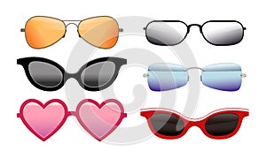 Collection of Colorful Sunglasses of Different Shapes, Modern and Retro Eyeglasses Vector Illustration