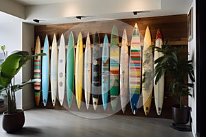 Collection of colorful surfboards on display