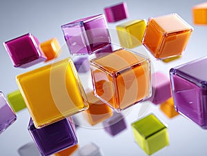 colorful translucent cubes floating in space