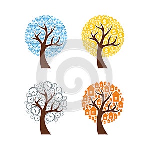 A collection of colorful trees. Vector illustration.