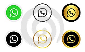 Collection of colour and gold whatsapp icon in white background