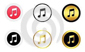 Collection of colourful and gold music icon vector isolated on white background