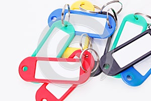 Collection of a colourful key fobs.