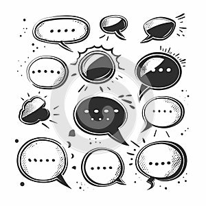 Collection comic book speech bubbles, various shapes sizes, communication concept. Black white