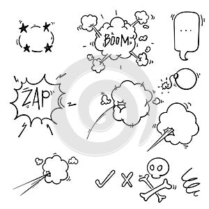 Collection of comic elements doodle. comic elements cartoon isolated on white background.vector