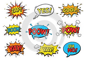 Collection of comic style speech bubbles with exclamations