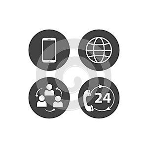 Collection of communication symbols. Contact, e-mail, mobile phone, message, wireless technology icons etc. Vector illustration
