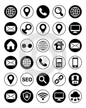 Collection of communication and web icons in circles