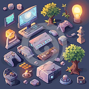 A collection of computer peripherals and gaming accessories