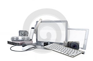 collection of consumer electronics 3D render on white background