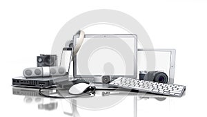 Collection of consumer electronics 3D render on white background