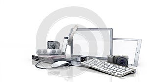 Collection of consumer electronics 3D render on white background