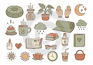 Collection of Cozy and Relaxing Objects for Self-Care and Mindfulness