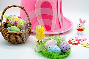 Collection of craft items for making easter projects