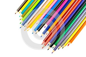 Collection of crayon de couleur for drawing at white background photo