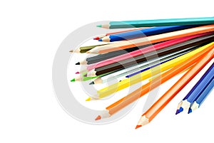 Collection of crayon de couleur for drawing at white background photo