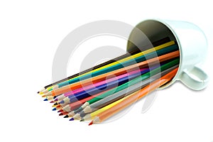 Collection of crayon de couleur for drawing at white background photo